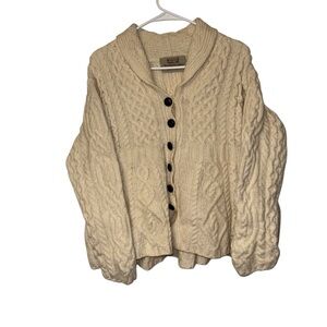 Aran Sweater Market Irish Wool Fisherman Cable Knit Shawl Collar Cardigan